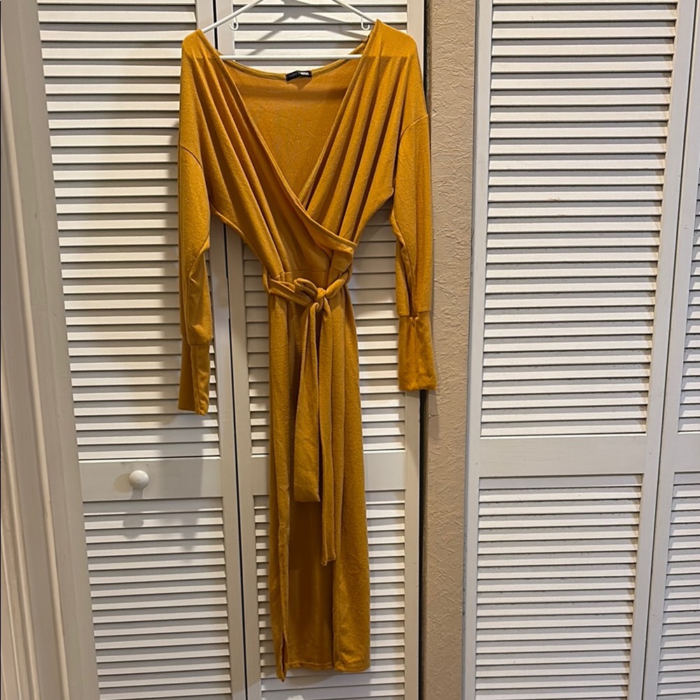 Elegant Mustard Wrap Dress